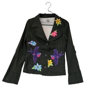 Lucca NWOT Frayed Distressed Embroidered Bird & Flower Jacket